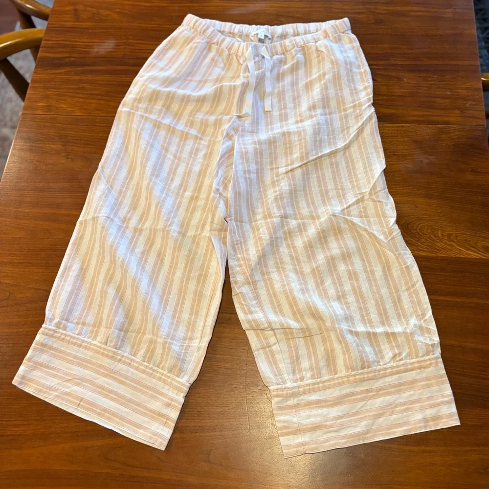 Haven Well Within Organic Cotton Linen Striped Pajama Set Size M Toasted Almond - Picture 3 of 5